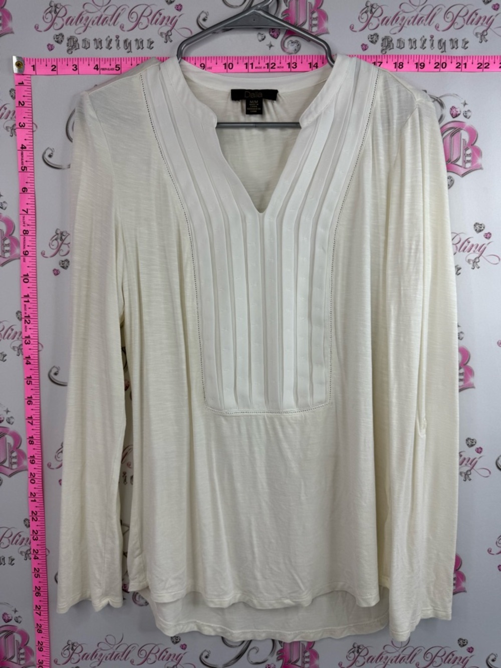 Dalia shirt long sleeve pleats Cream Pintuck V-Neck Long Sleeve Blouse